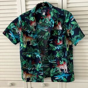 Kids Place tropical print short sleeve shirt size 10/12‎ black and green